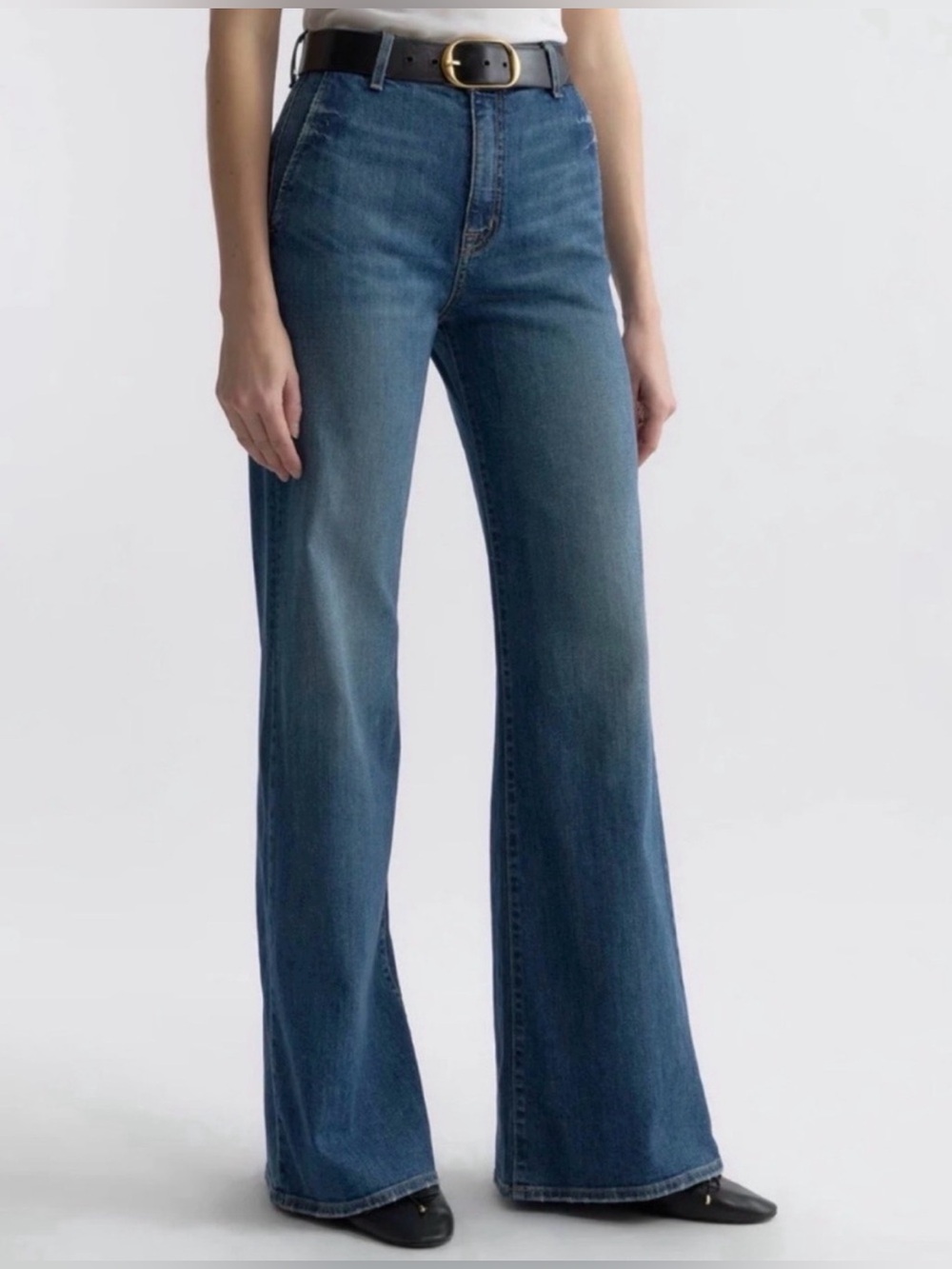 Nili Lotan Anna Jeans Womens Sz 29 Blue High Rise Wide Leg Flare Denim Designer